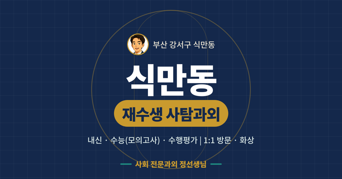 식만동 재수생 사탐과외 - 내신·수능(모의고사)·수행평가 1:1 방문·화상, 사회 전문과외 정선생님