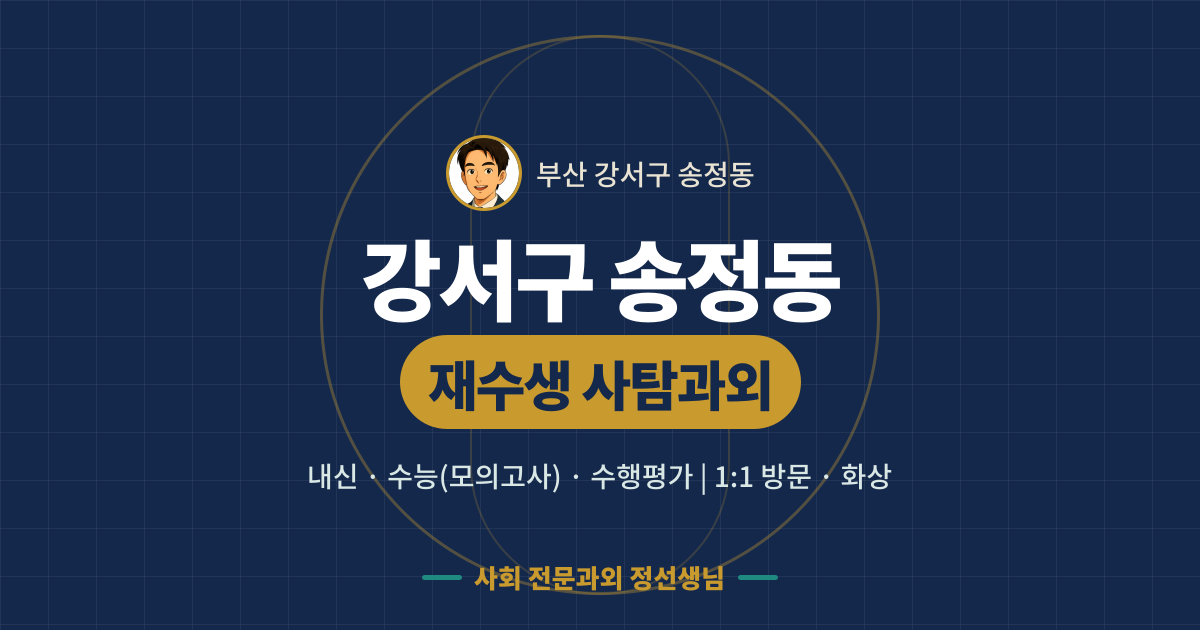 강서구 송정동 재수생 사탐과외 - 내신·수능(모의고사)·수행평가 1:1 방문·화상, 사회 전문과외 정선생님