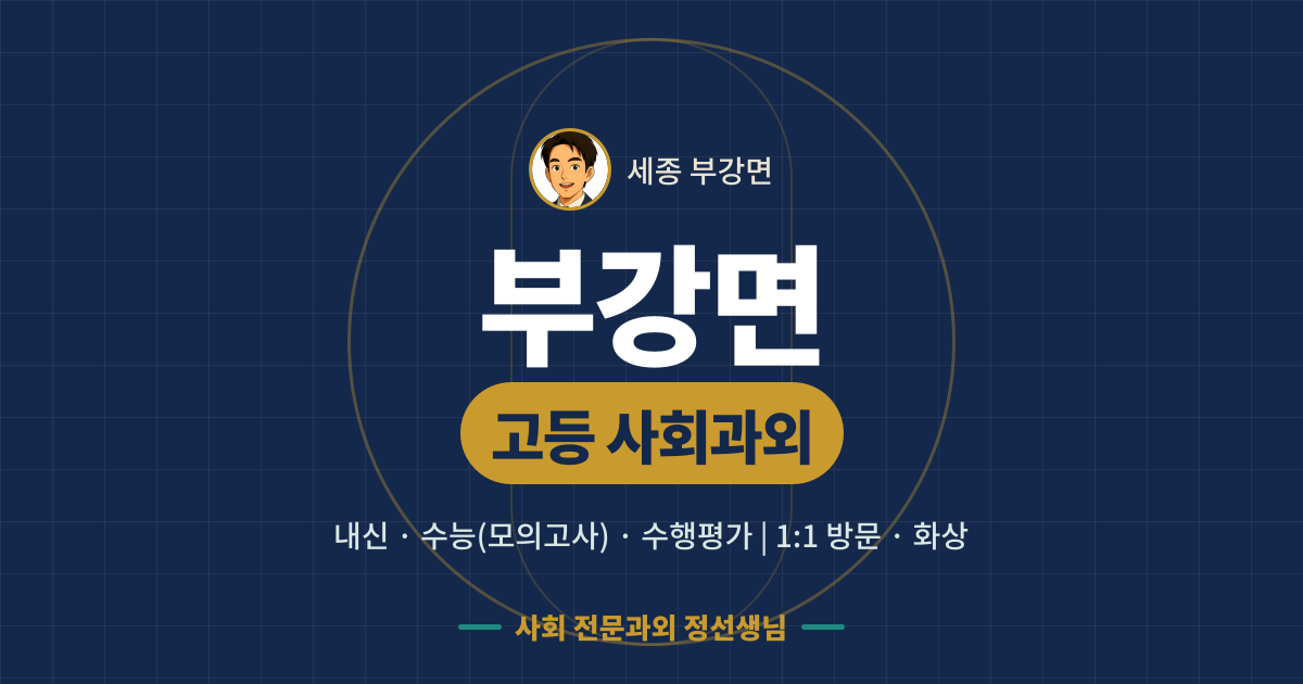 부강면 고등 사회과외 - 내신·수능(모의고사)·수행평가 1:1 방문·화상, 사회 전문과외 정선생님
