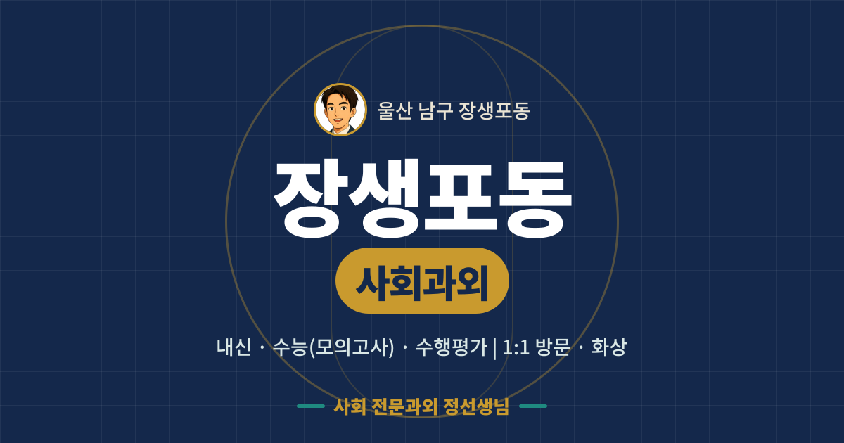 장생포동 사회과외 - 내신·수능(모의고사)·수행평가 1:1 방문·화상, 사회 전문과외 정선생님